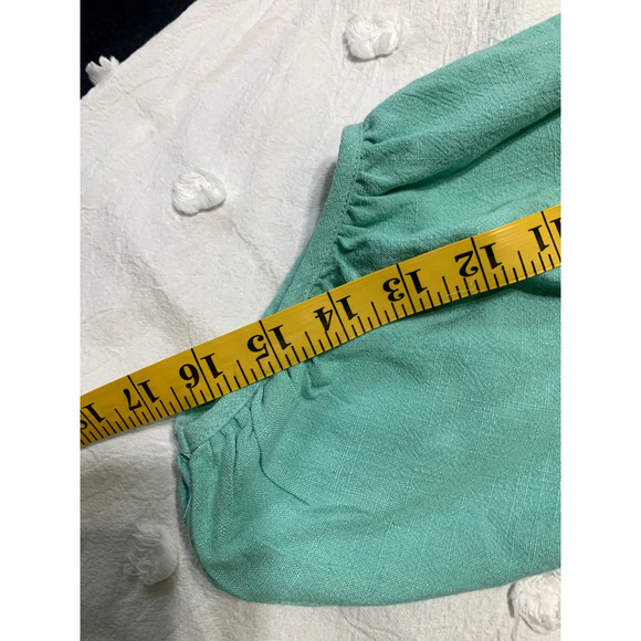 Umgee Mini Dress Large Linen Blend Mint Green Floral Print Baloon Sleeve Boho - Picture 6 of 9